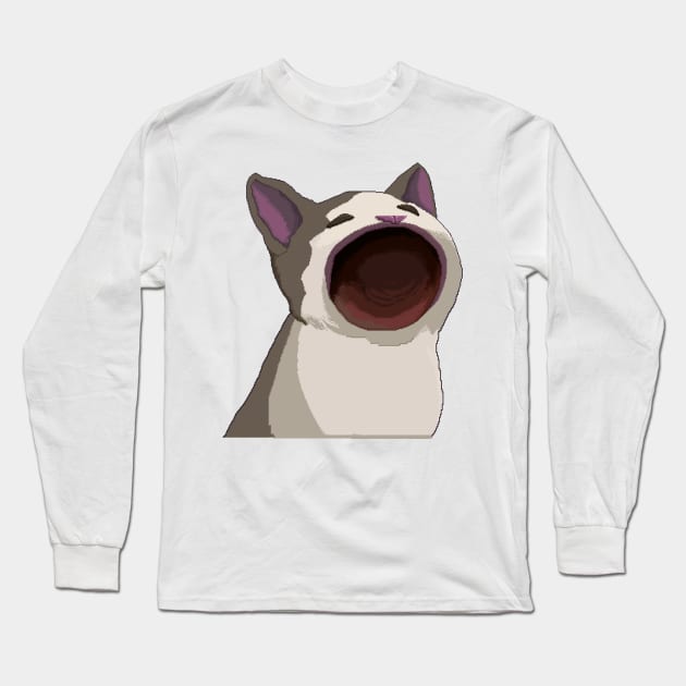 Pop Cat Meme Long Sleeve T-Shirt by NevermindOnArt